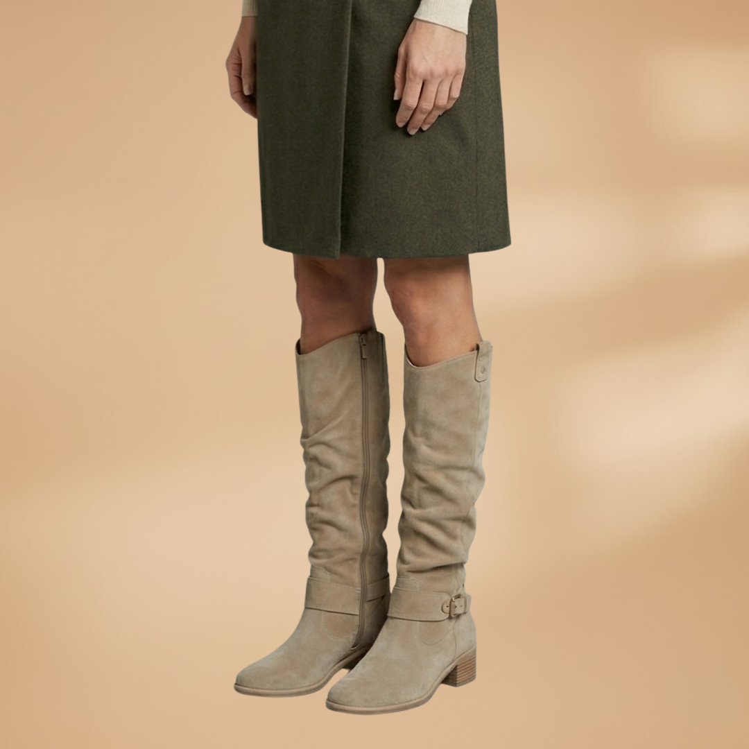 Knee-High Boots with Side Zips and Buckles for Women