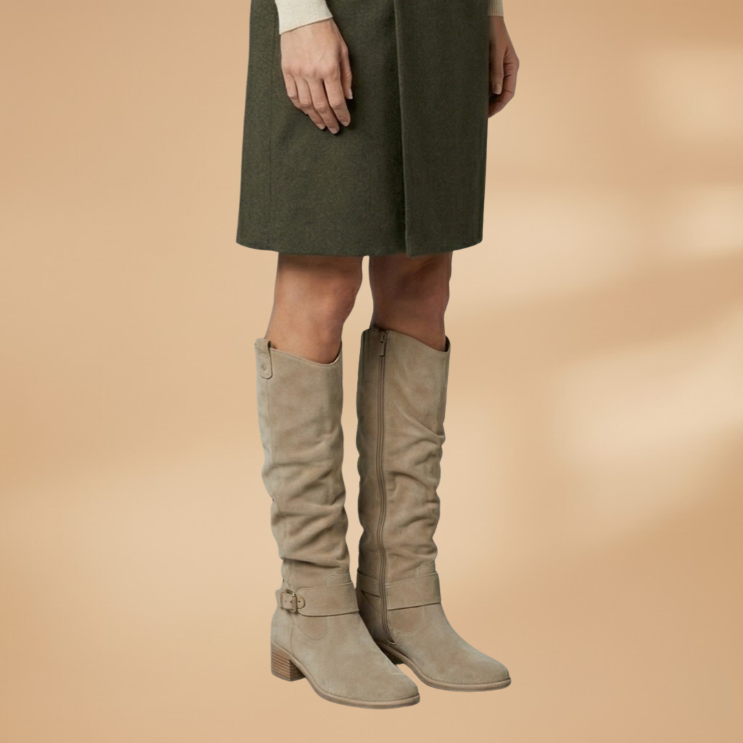 Knee-High Boots with Side Zips and Buckles for Women