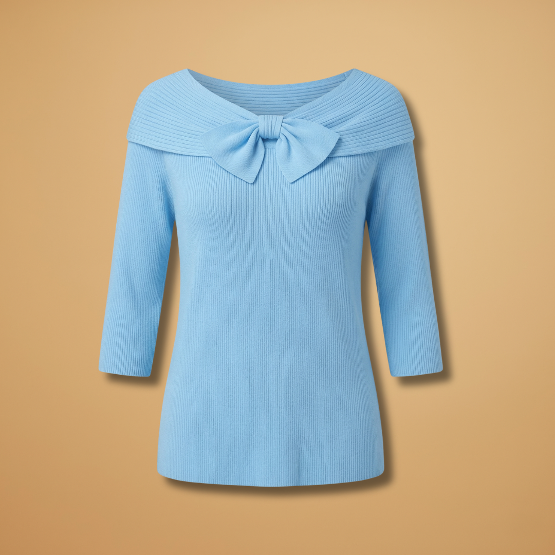 Knitted Top with Bow Detail and Fine Knit Texture for Women