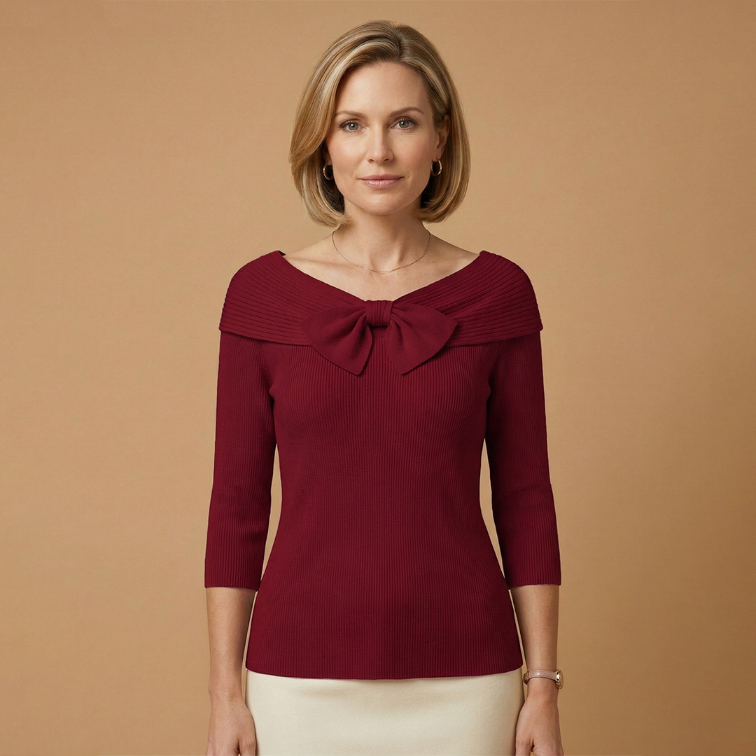 Knitted Top with Bow Detail and Fine Knit Texture for Women