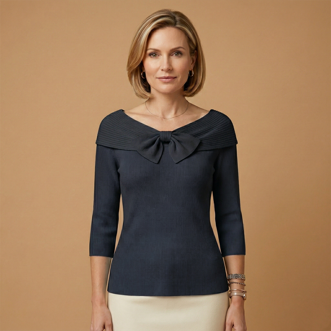Knitted Top with Bow Detail and Fine Knit Texture for Women