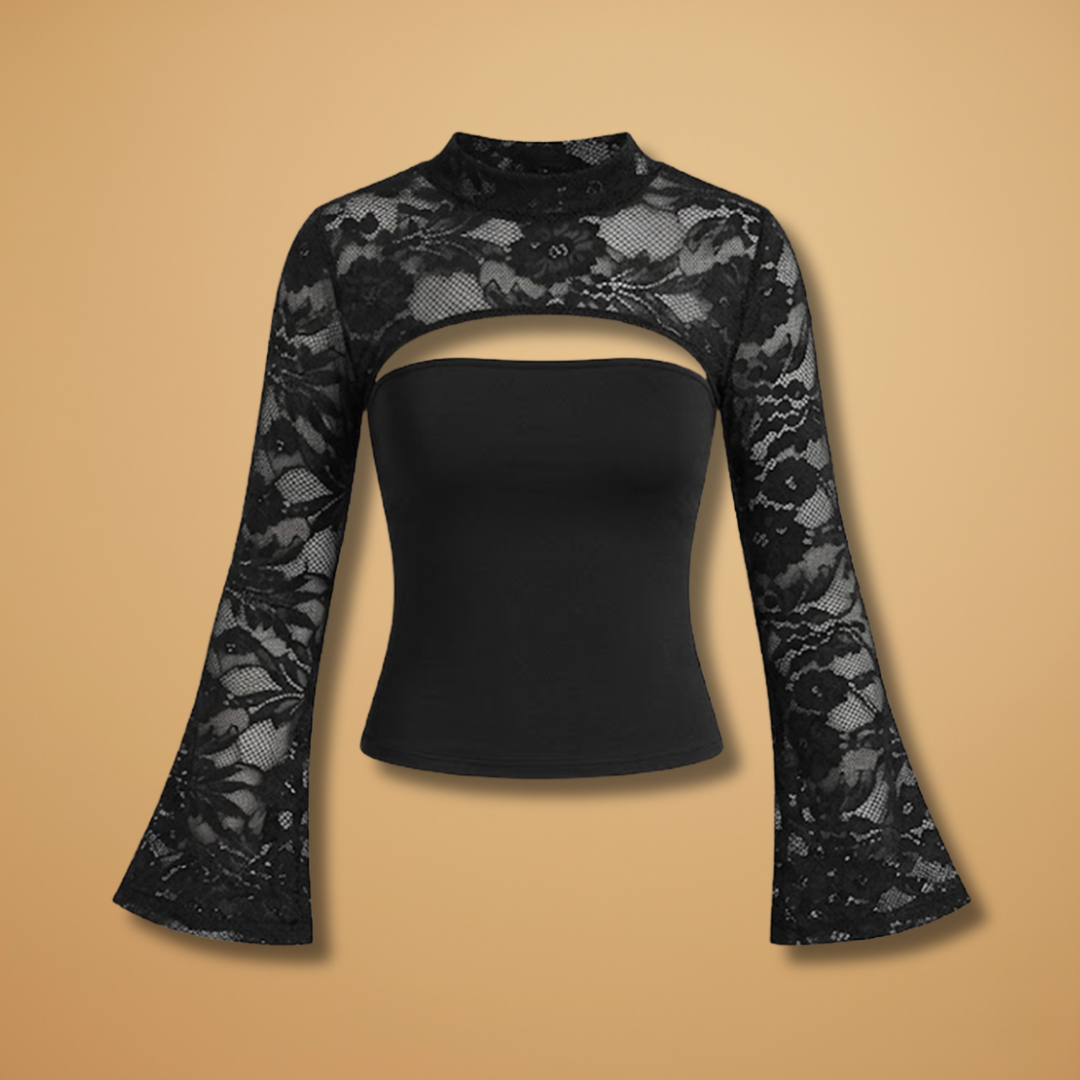 Lace Top with Cut-Out and Wide Sleeves for Women