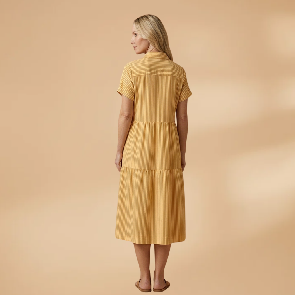 Long Shirt with Vertical Stripes and Button Closure for Women