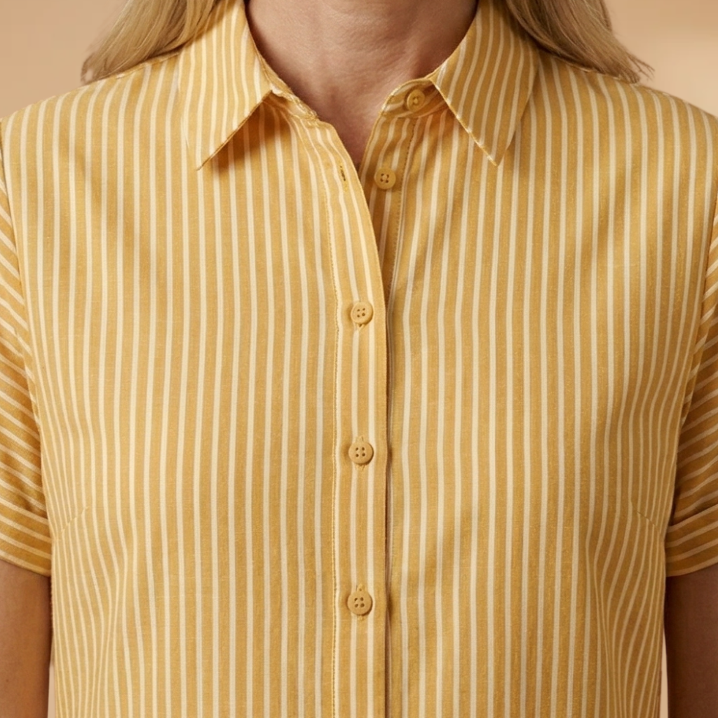 Long Shirt with Vertical Stripes and Button Closure for Women