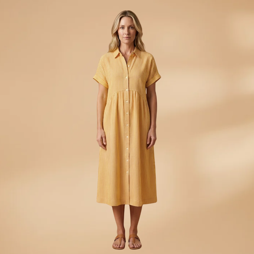 Long Shirt with Vertical Stripes and Button Closure for Women