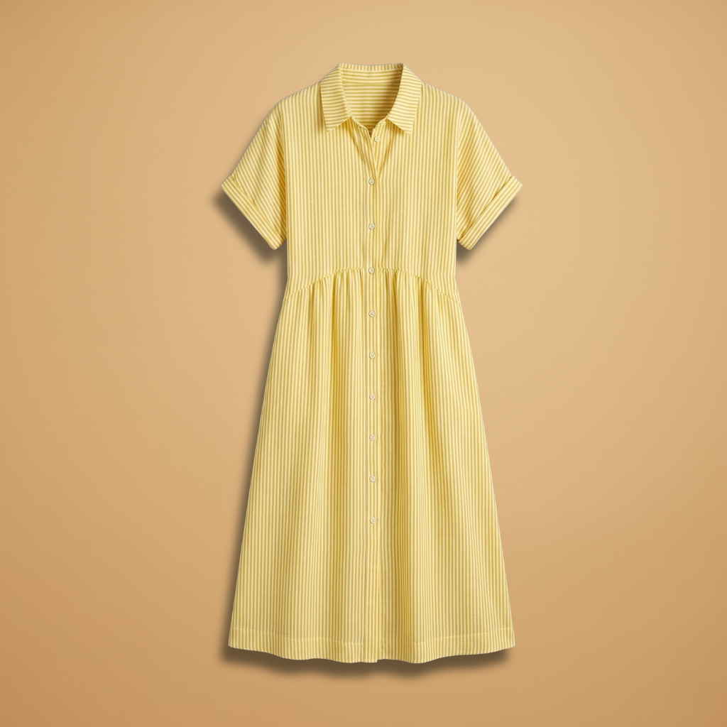 Long Shirt with Vertical Stripes and Button Closure for Women