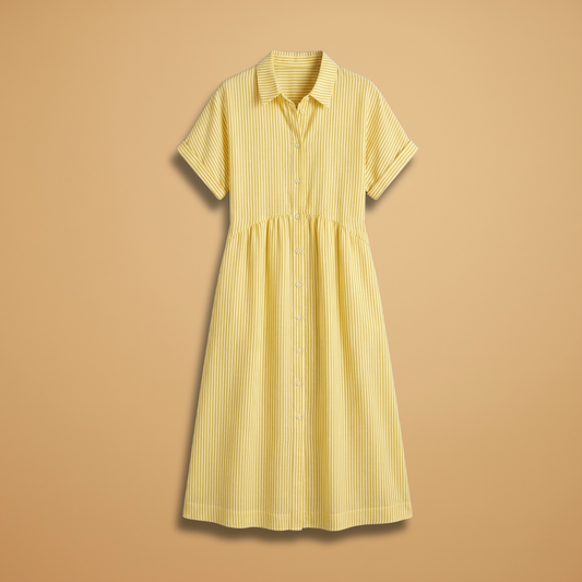 Long Shirt with Vertical Stripes and Button Closure for Women