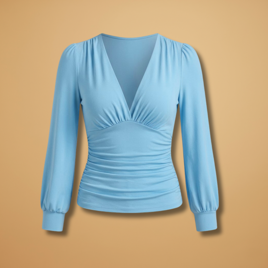 Long Sleeve Top with V-Neck and Tailored Fit for Women