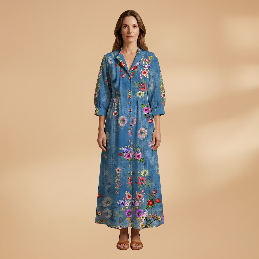 Maxi Dress with Floral Print and Pockets for Women