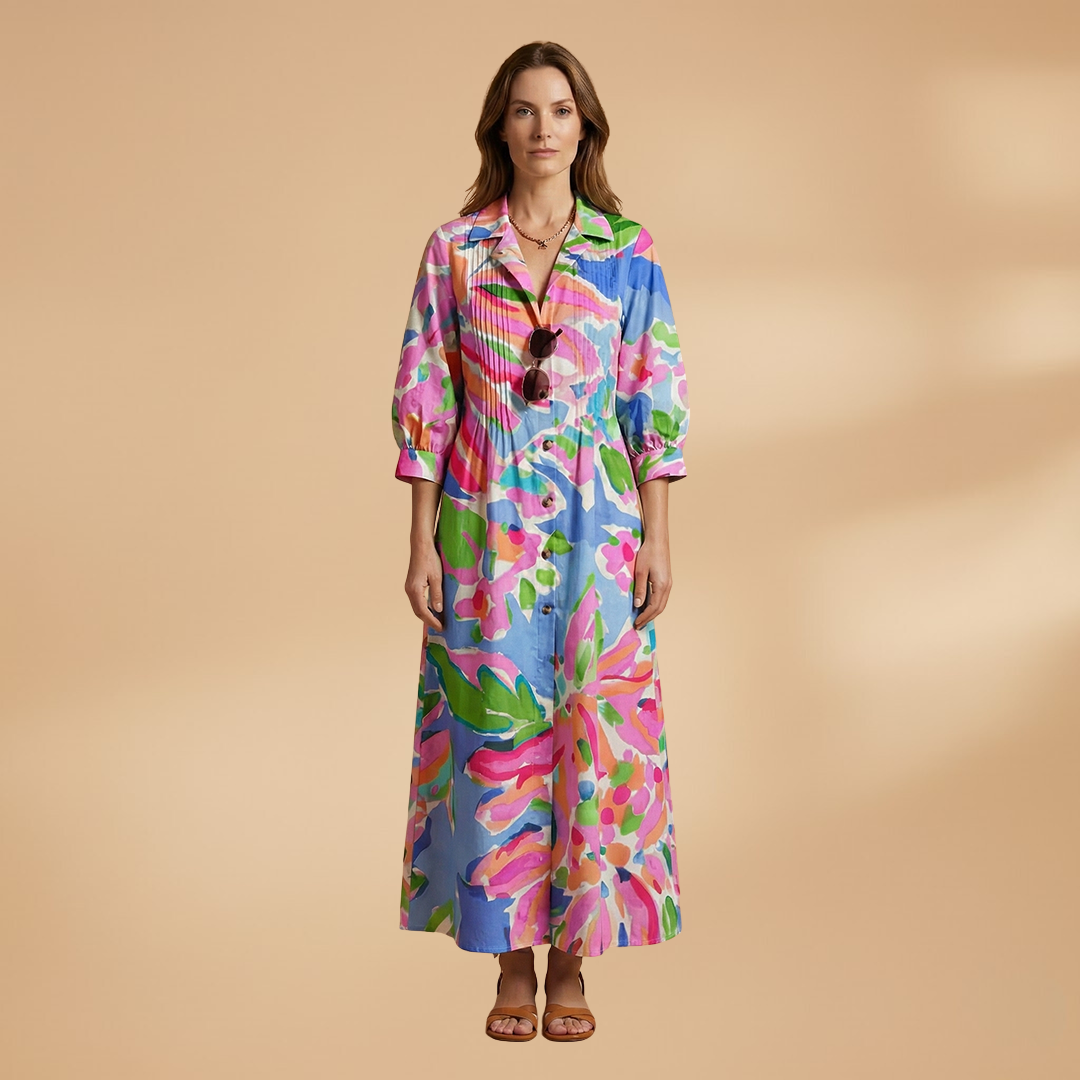 Maxi Dress with Floral Print and Pockets for Women