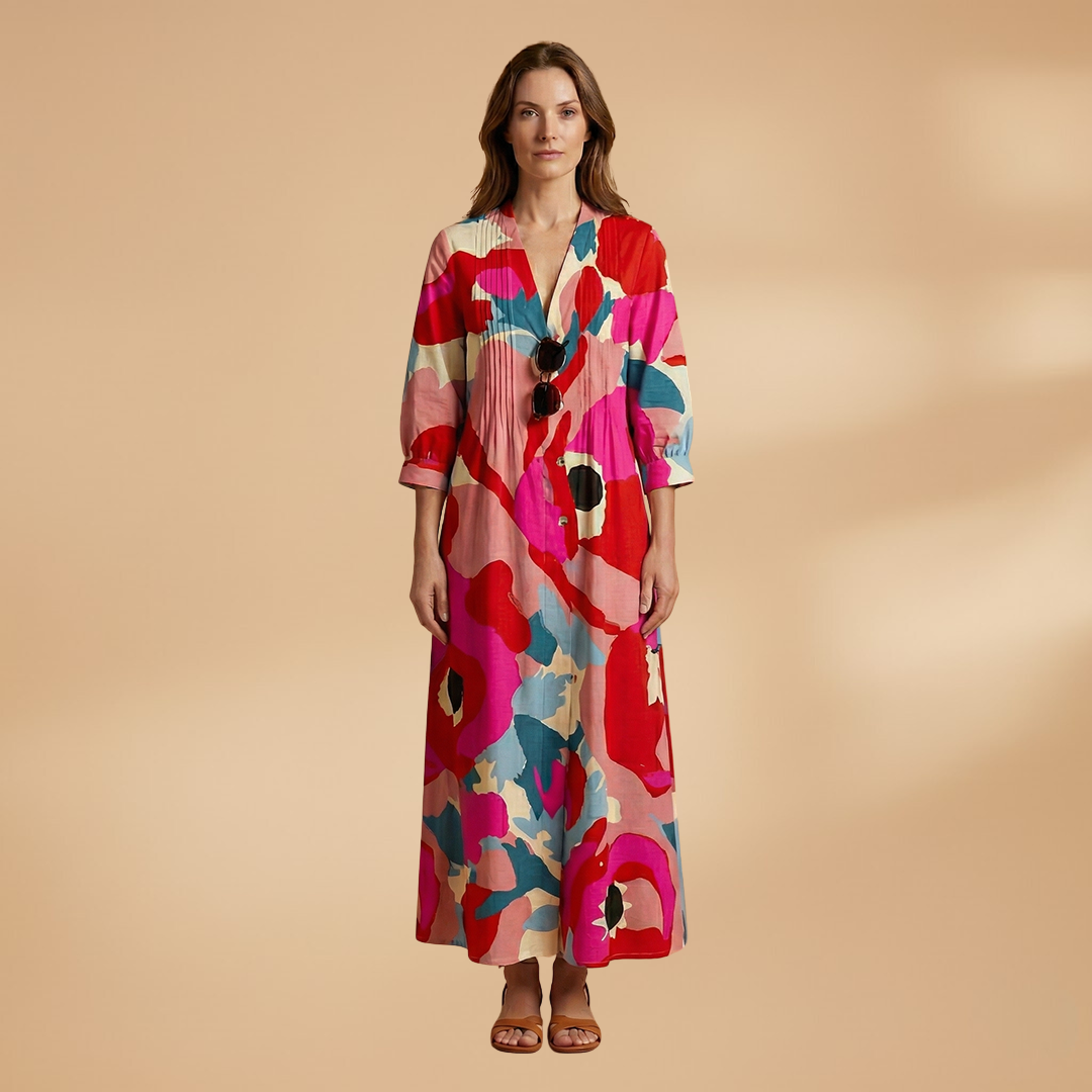 Maxi Dress with Floral Print and Pockets for Women