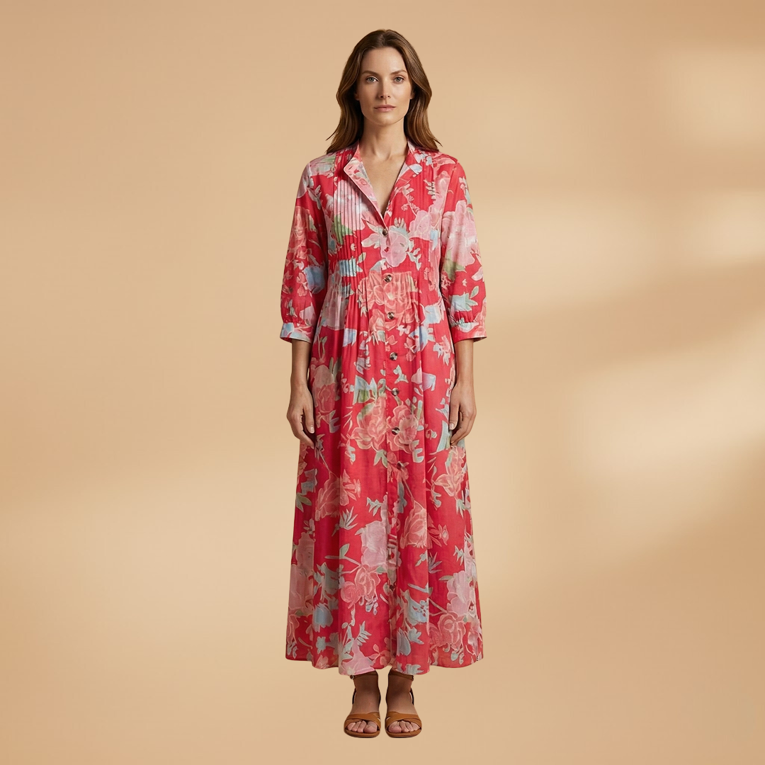 Maxi Dress with Floral Print and Pockets for Women
