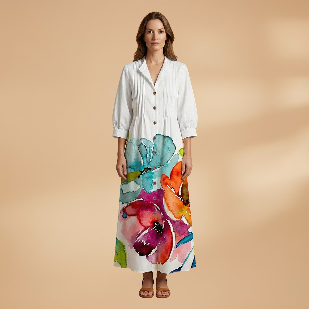 Maxi Dress with Floral Print and Pockets for Women