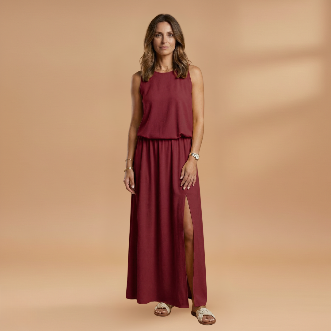 Maxi Dress with Sleeveless Cut and Flowing Skirt for Women