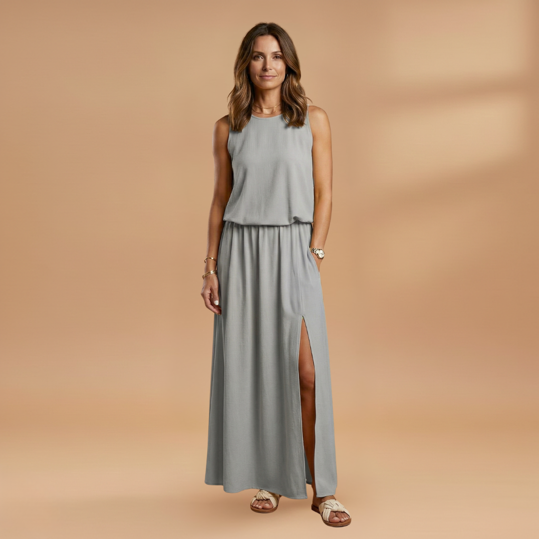 Maxi Dress with Sleeveless Cut and Flowing Skirt for Women