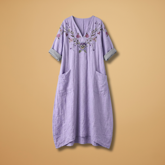 Maxi Dress with Subtle Embroidery and Practical Pockets for Women