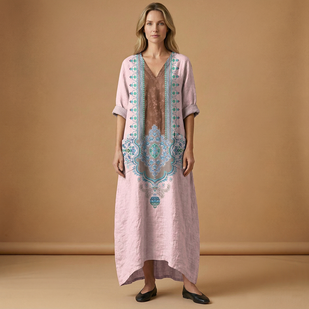 Maxi Dress with Subtle Embroidery and Practical Pockets for Women