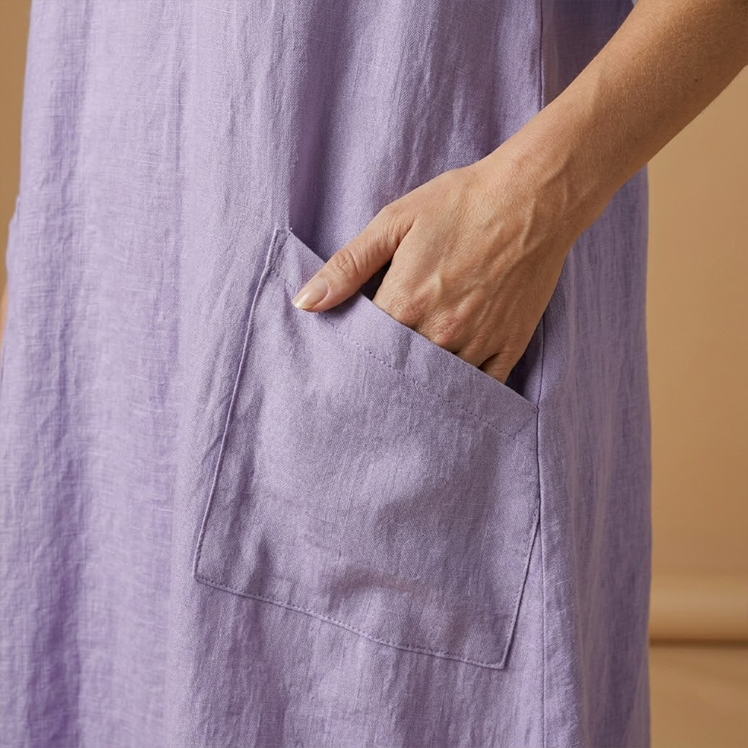 Maxi Dress with Subtle Embroidery and Practical Pockets for Women