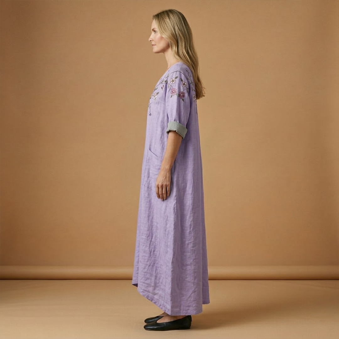 Maxi Dress with Subtle Embroidery and Practical Pockets for Women