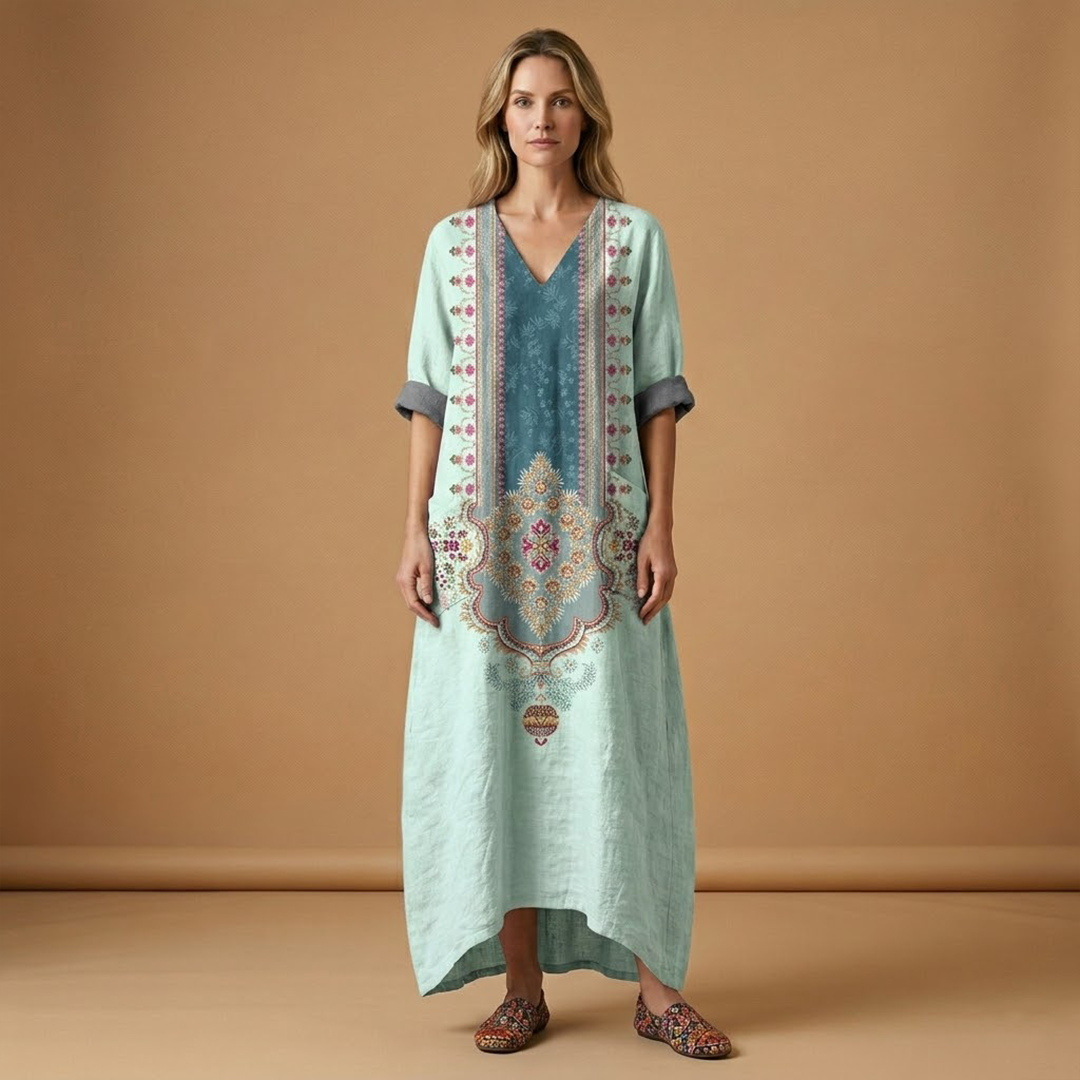 Maxi Dress with Subtle Embroidery and Practical Pockets for Women