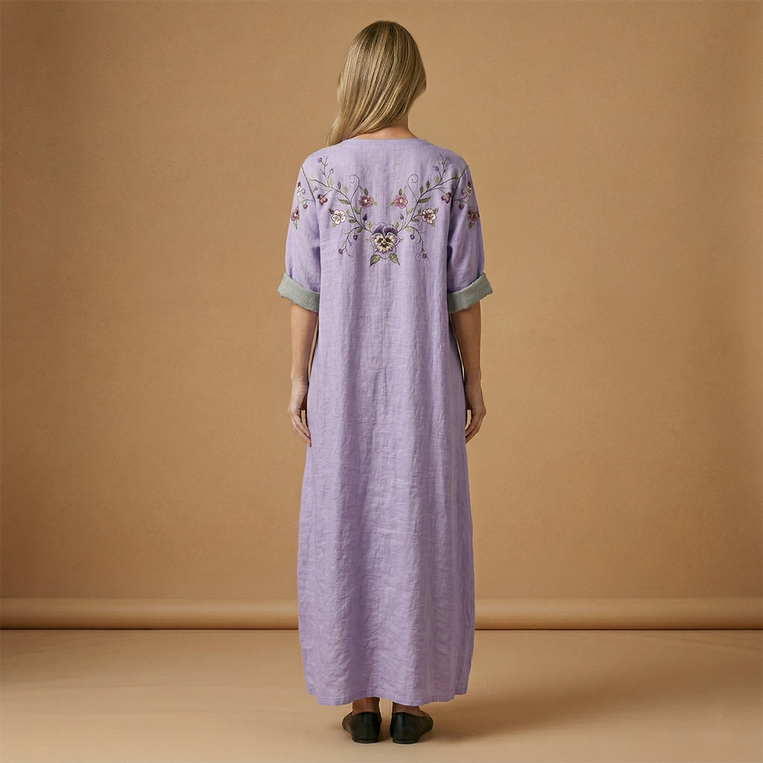 Maxi Dress with Subtle Embroidery and Practical Pockets for Women