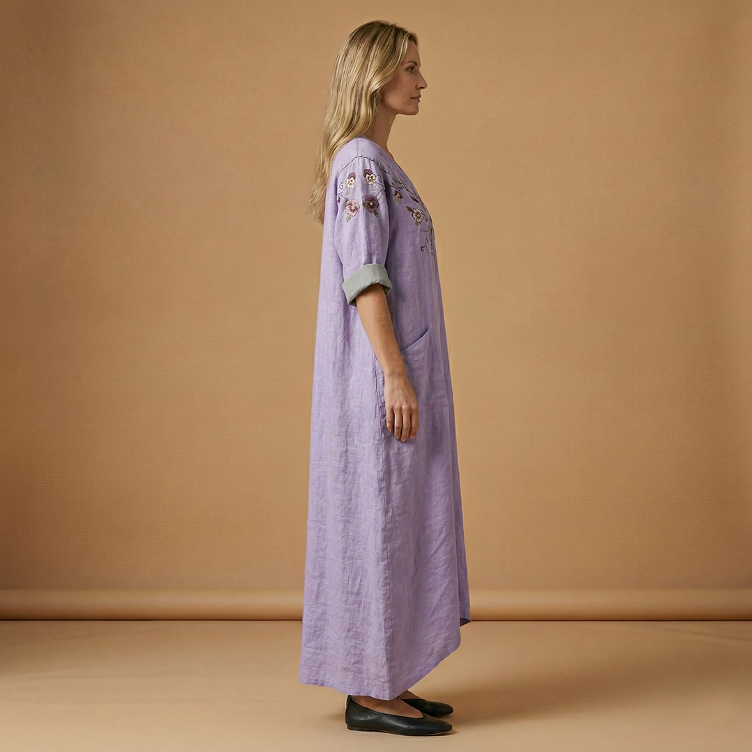 Maxi Dress with Subtle Embroidery and Practical Pockets for Women
