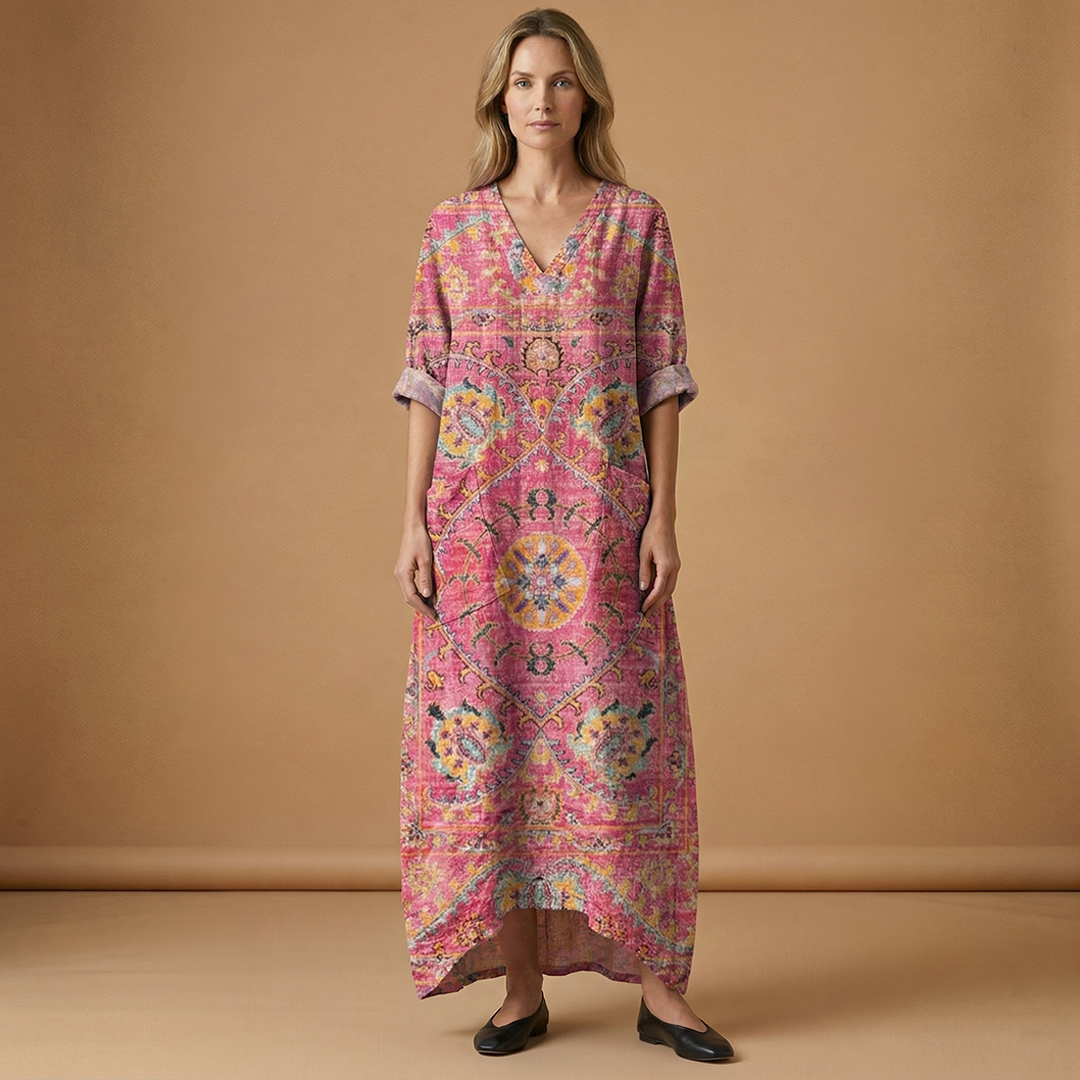 Maxi Dress with Subtle Embroidery and Practical Pockets for Women