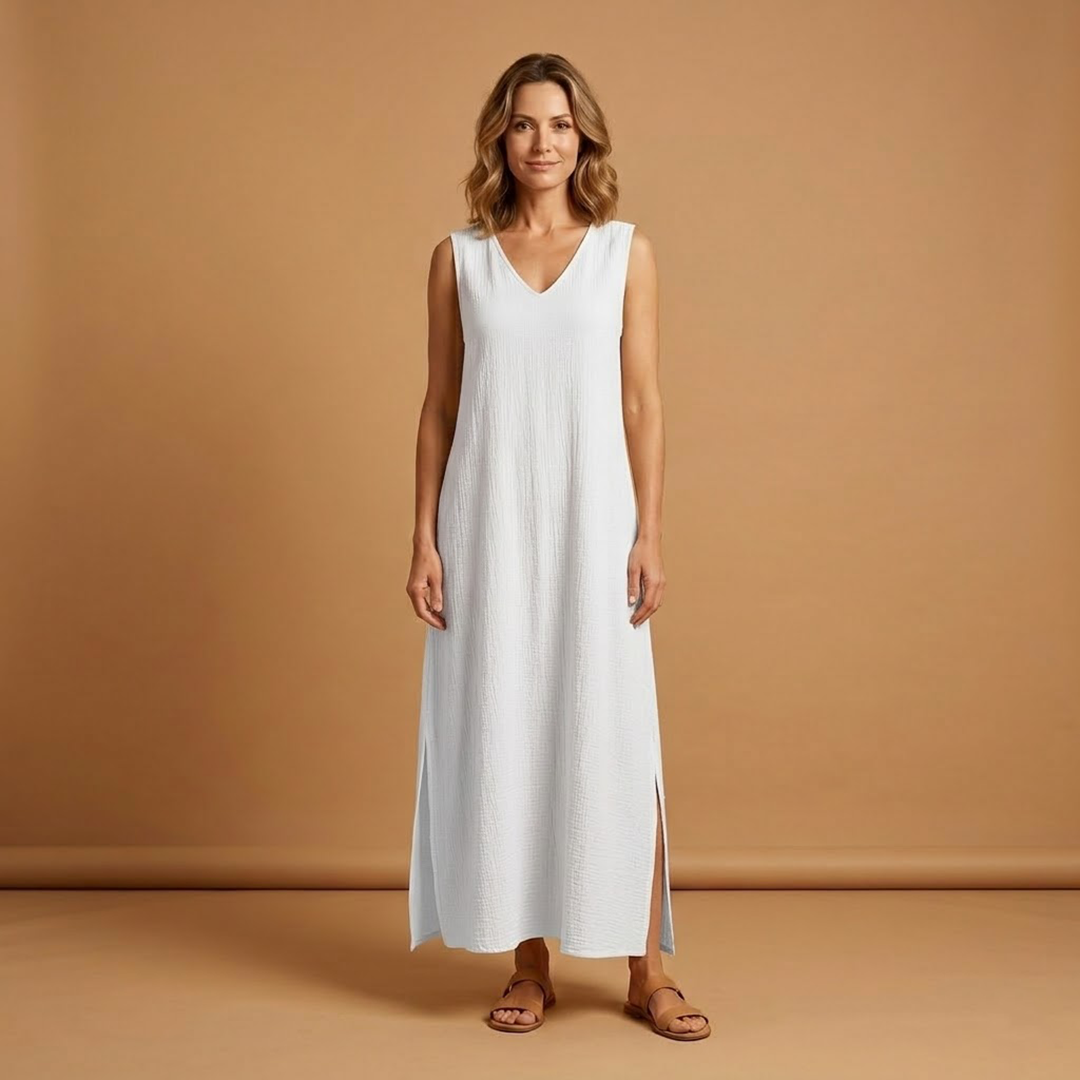 Maxi Dress V-Neckline and Side Split for Women