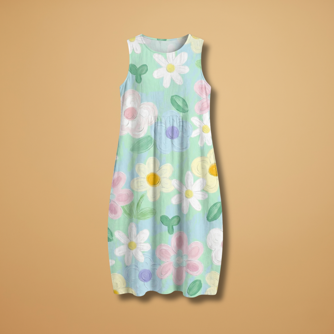 Midi Dress with Floral Print and Relaxed Fit for Women