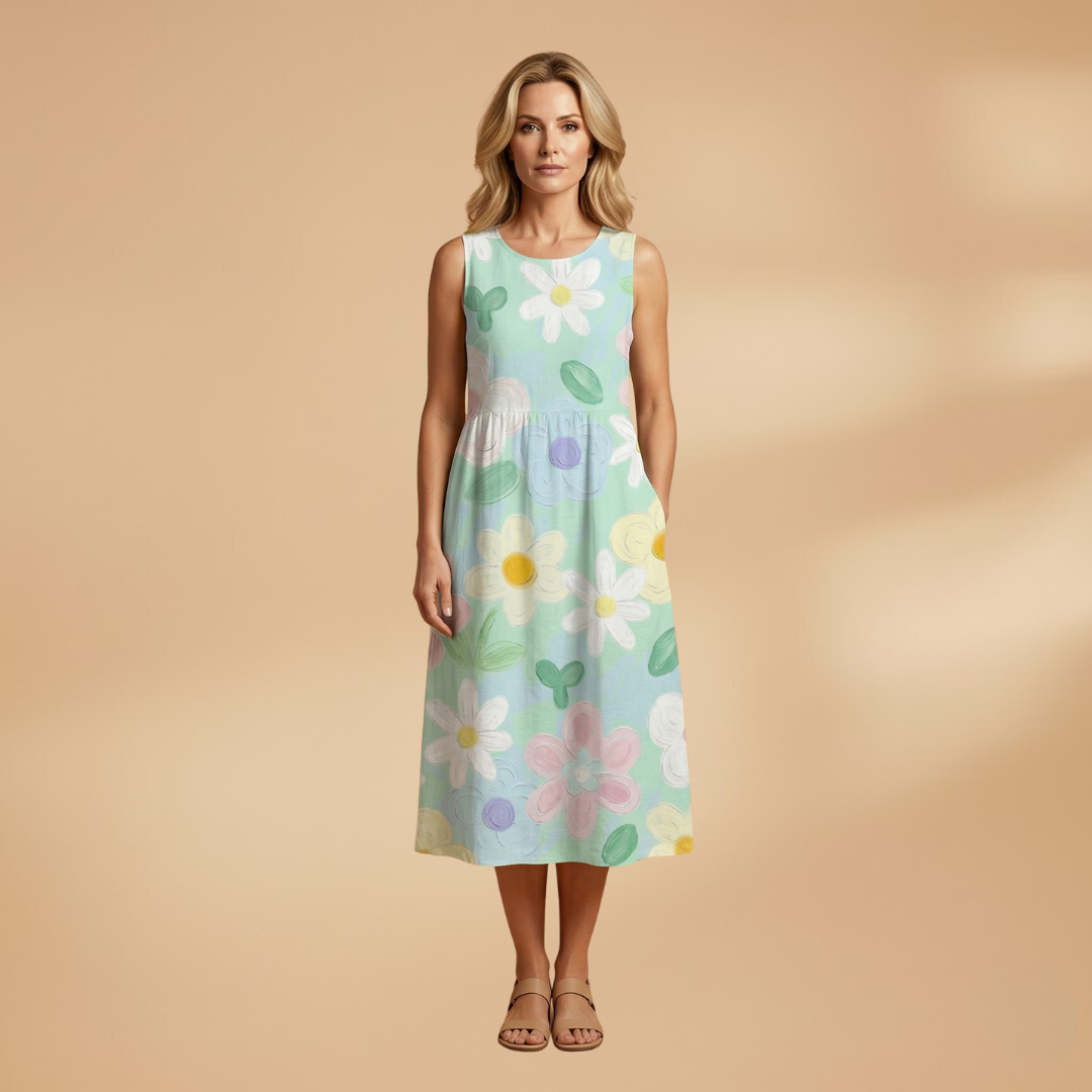 Midi Dress with Floral Print and Relaxed Fit for Women