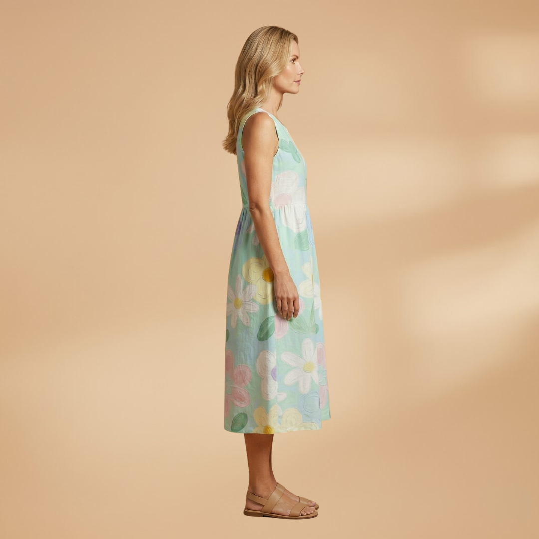 Midi Dress with Floral Print and Relaxed Fit for Women