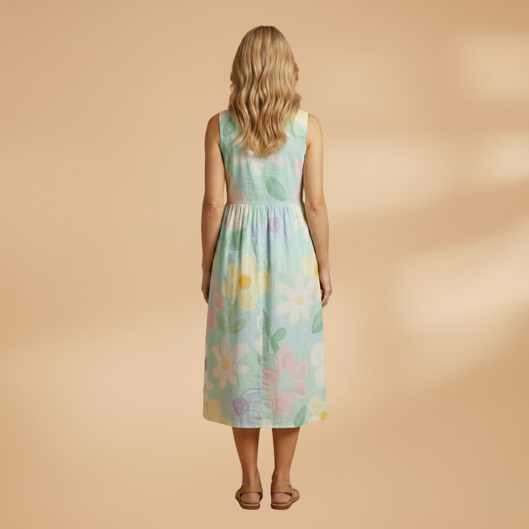 Midi Dress with Floral Print and Relaxed Fit for Women