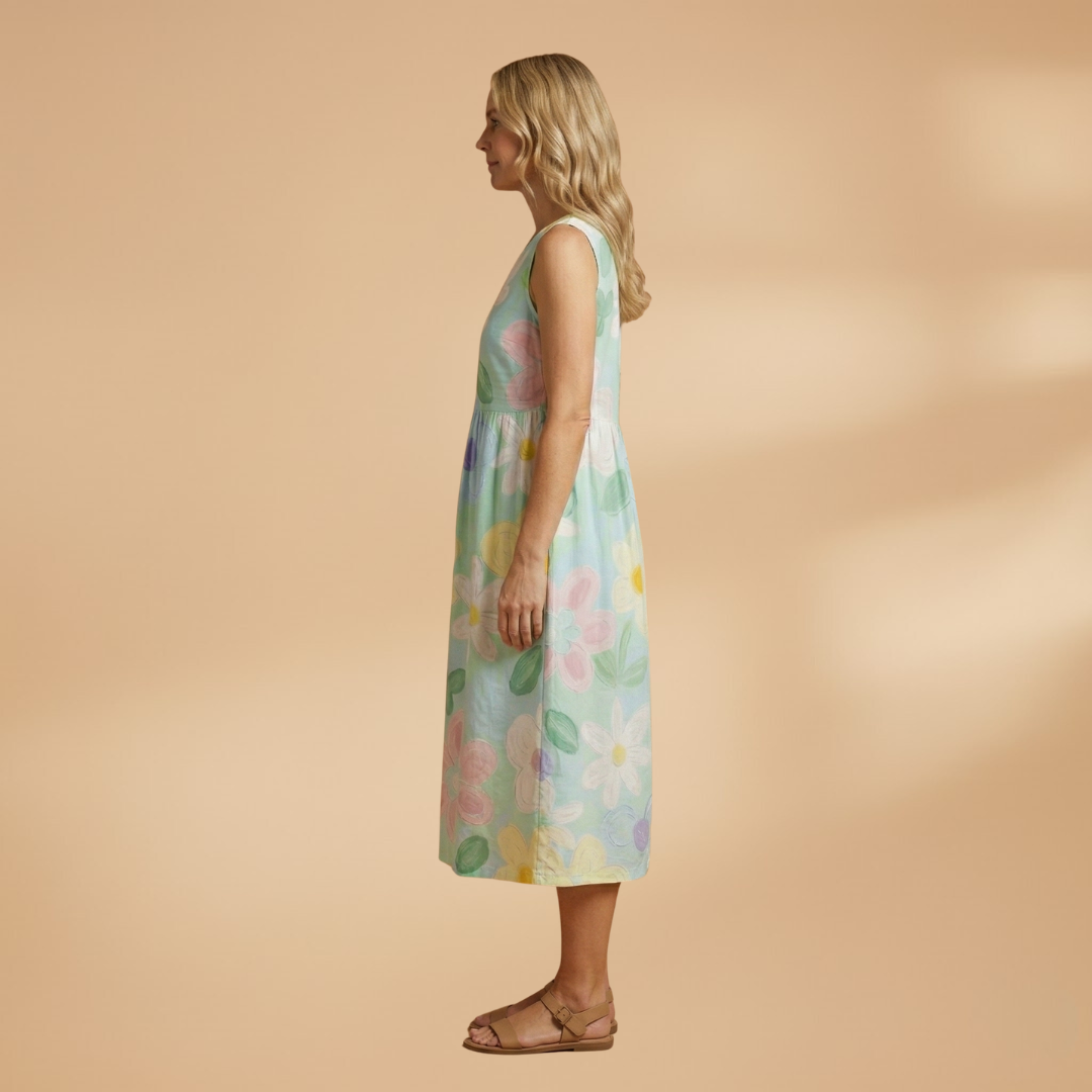 Midi Dress with Floral Print and Relaxed Fit for Women