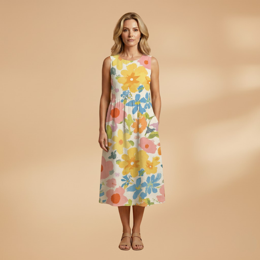 Midi Dress with Floral Print and Relaxed Fit for Women