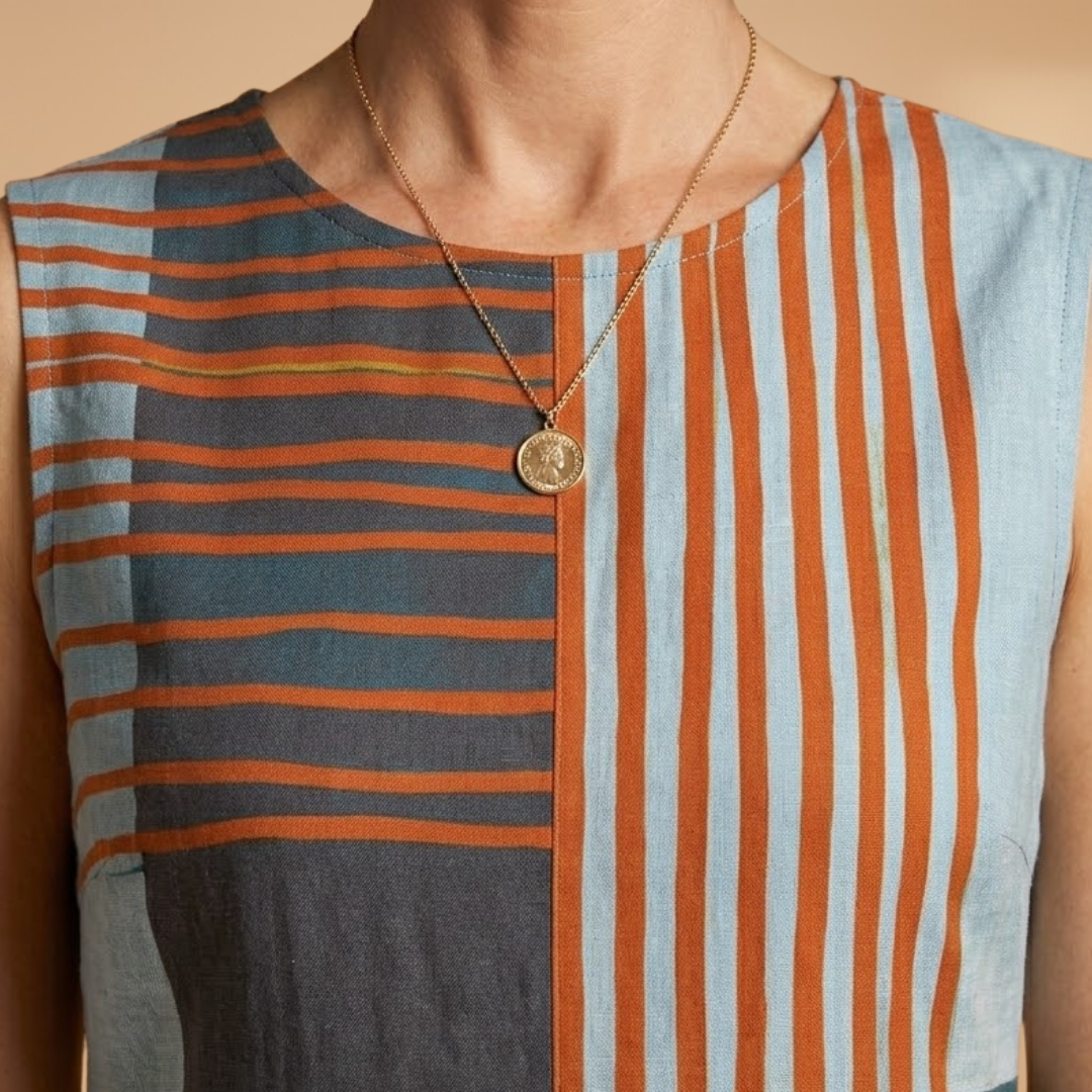 Midi Dress with Geometric Pattern and Side Pockets for Women