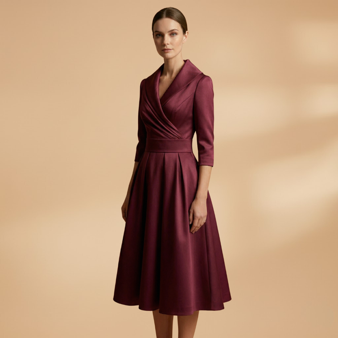 Midi Dress Long Sleeves and Shiny Surface for Women