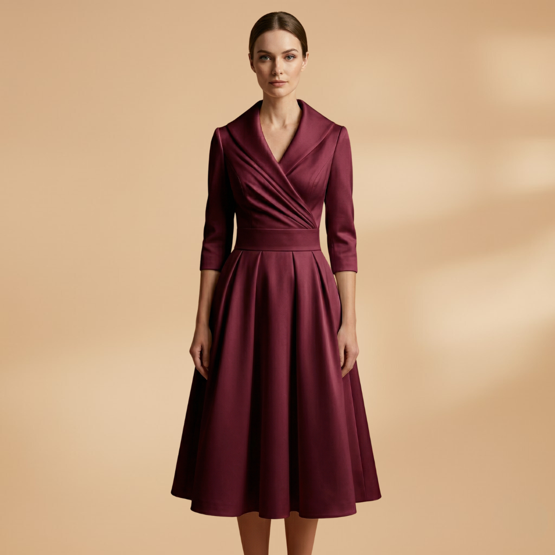 Midi Dress Long Sleeves and Shiny Surface for Women