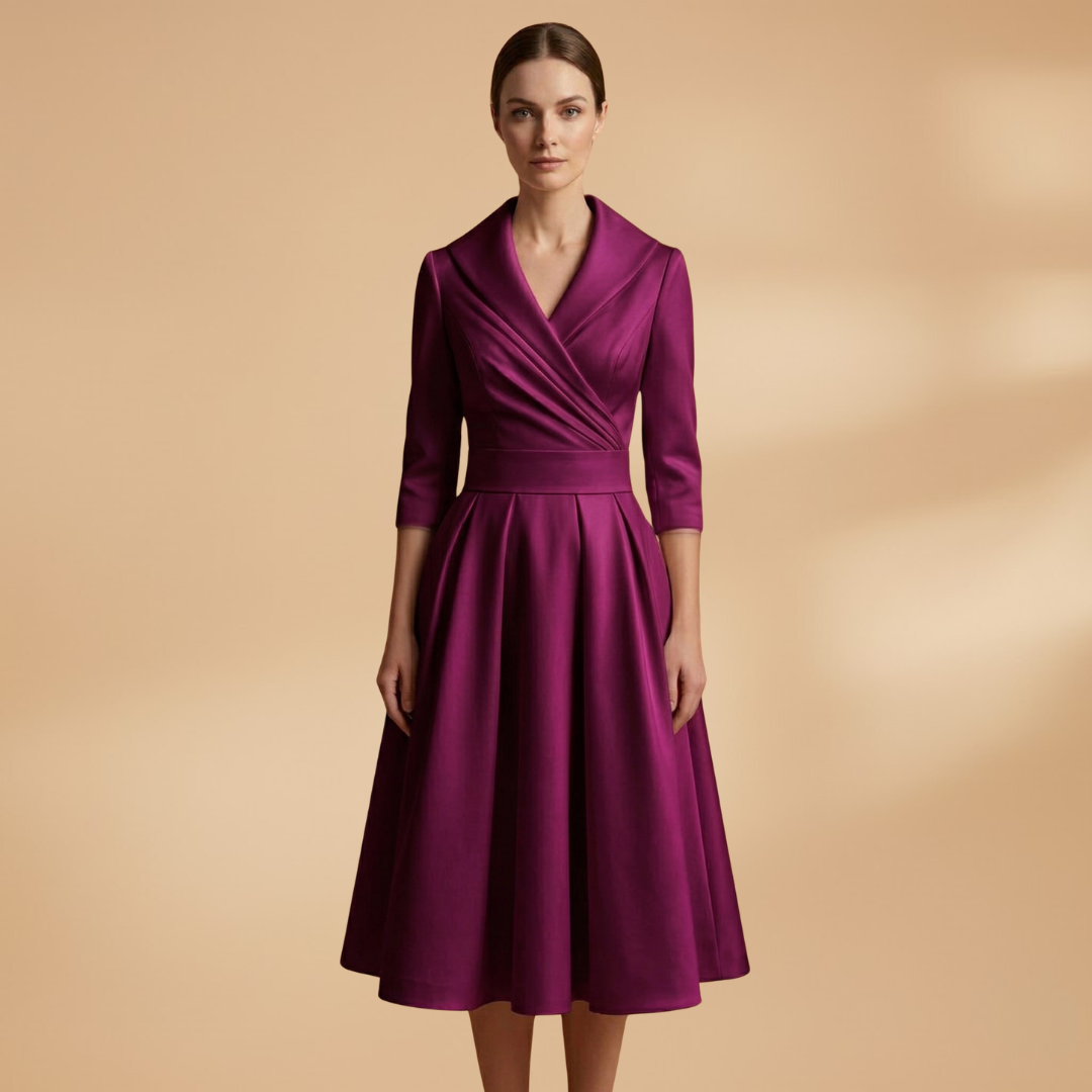 Midi Dress Long Sleeves and Shiny Surface for Women