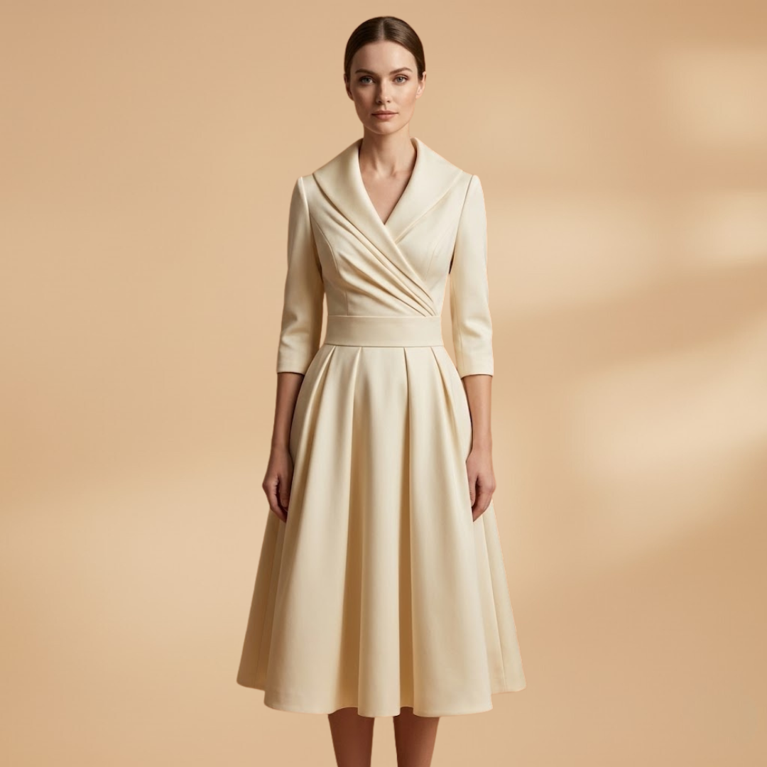 Midi Dress Long Sleeves and Shiny Surface for Women