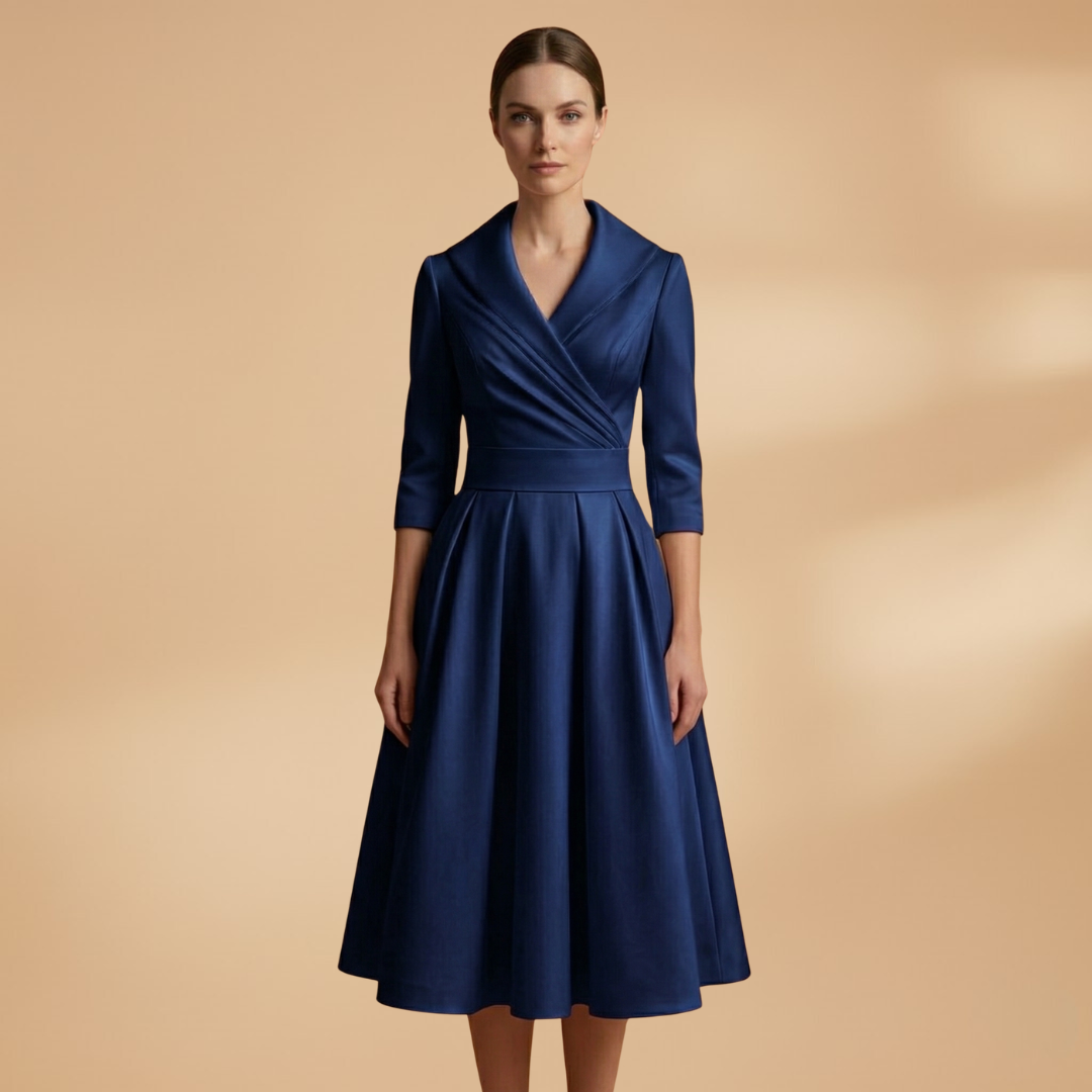 Midi Dress Long Sleeves and Shiny Surface for Women