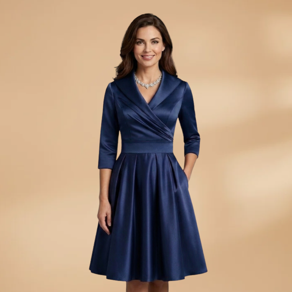 Midi Dress with side pockets and satin finish for Women