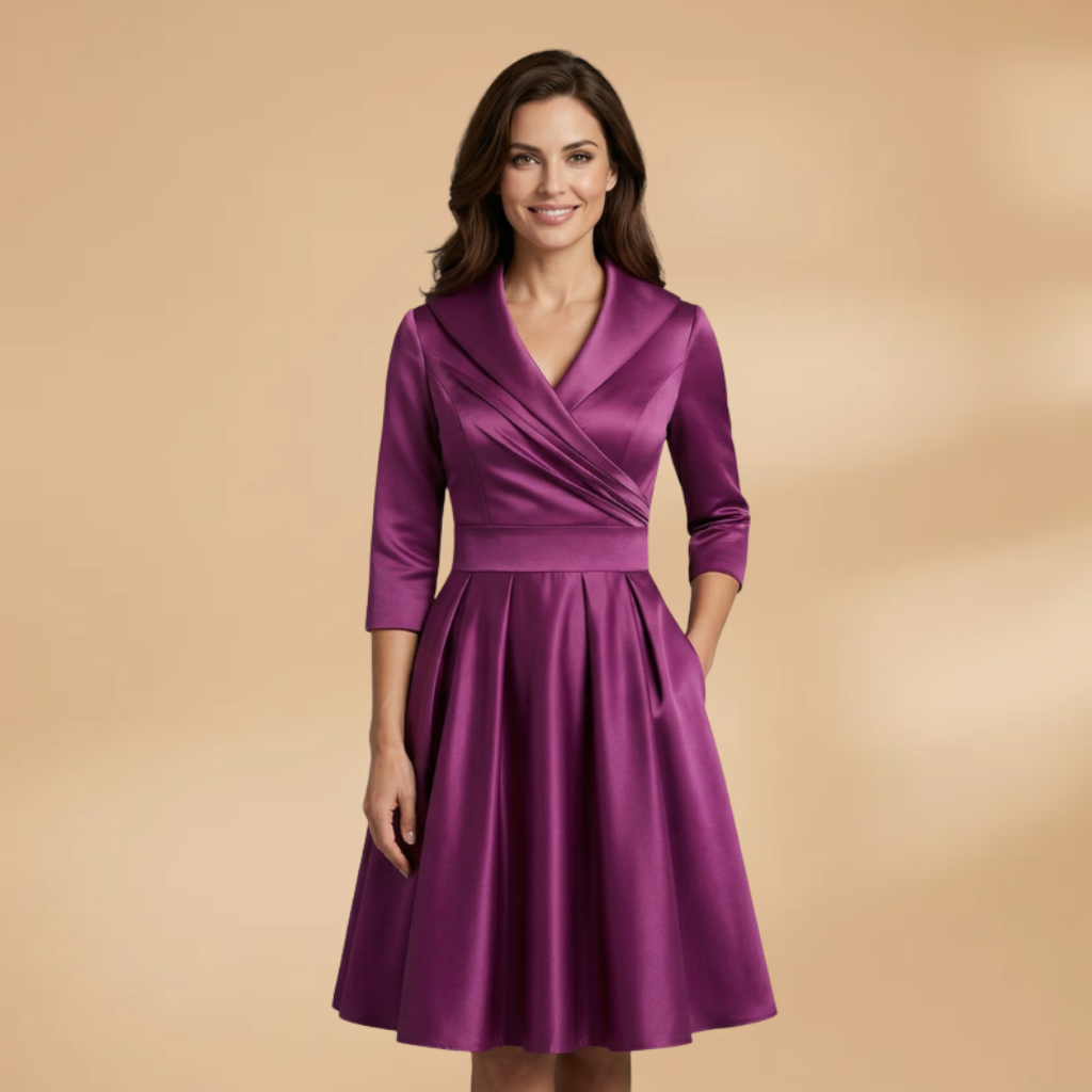 Midi Dress with side pockets and satin finish for Women