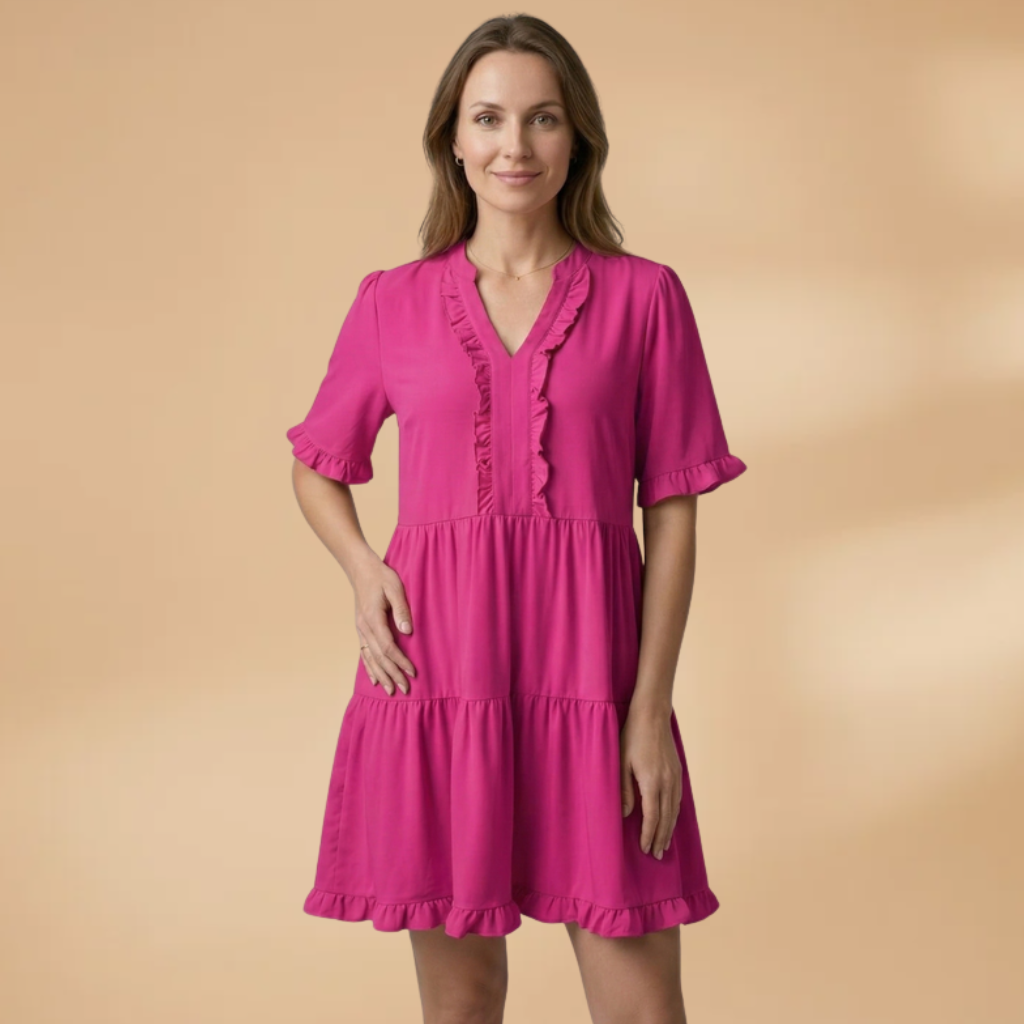 Mini Dress with V-neckline and short sleeves for Women