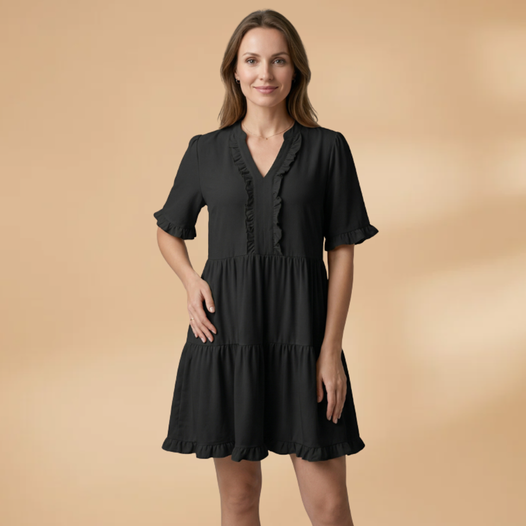 Mini Dress with V-neckline and short sleeves for Women