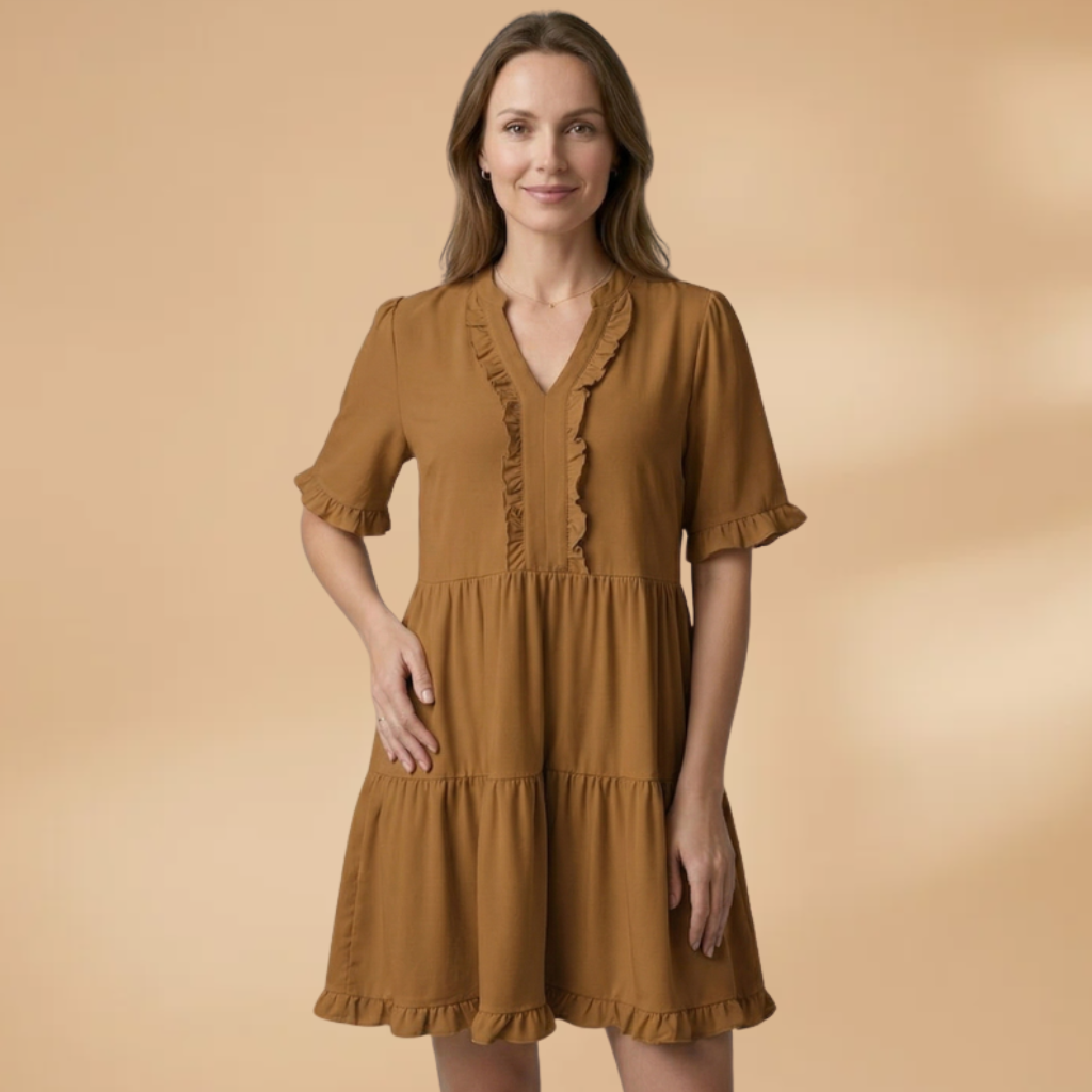 Mini Dress with V-neckline and short sleeves for Women