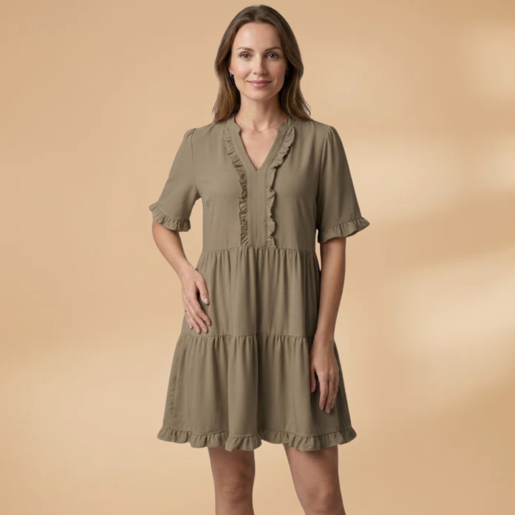 Mini Dress with V-neckline and short sleeves for Women