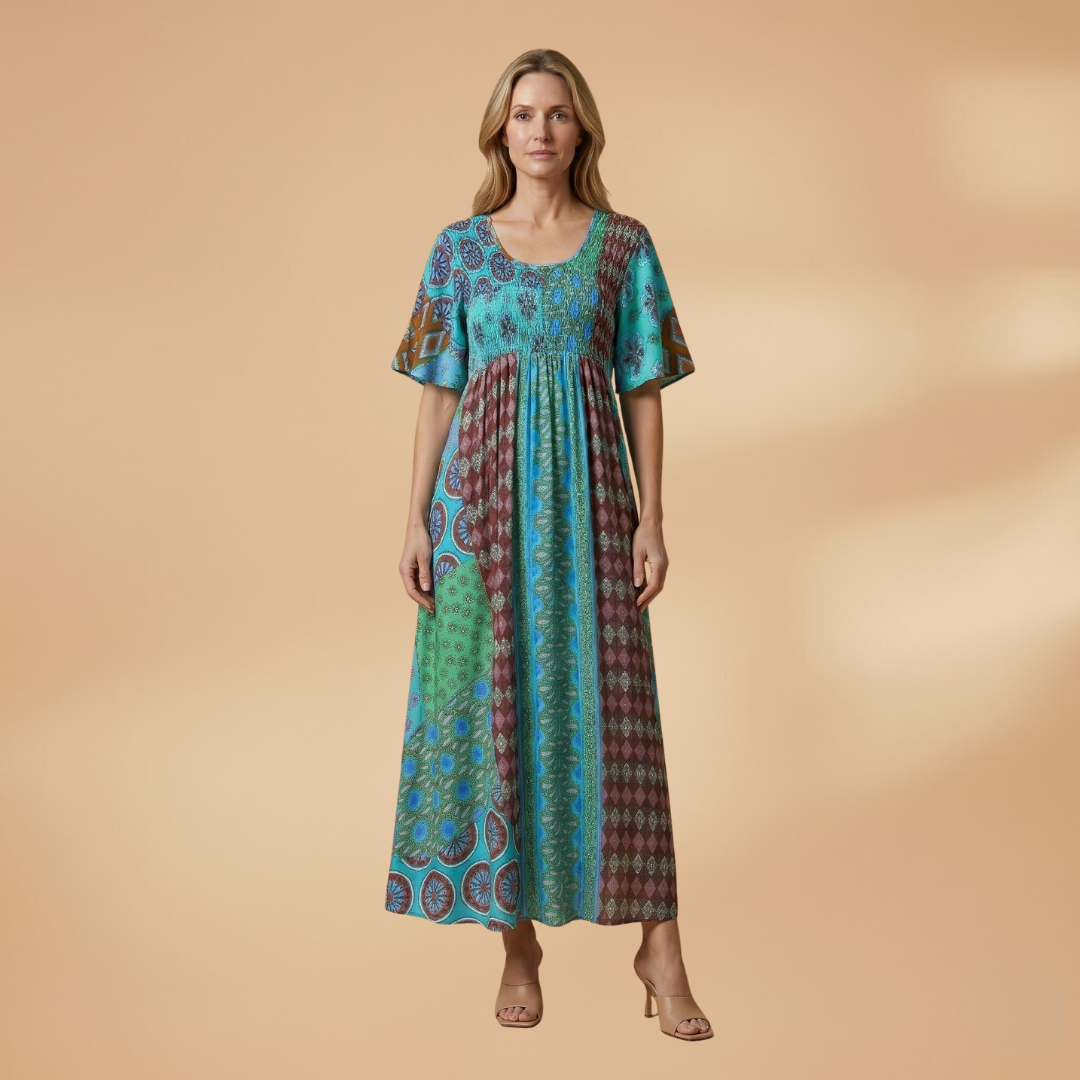 Paisley Maxi Dress Round Neckline for Women