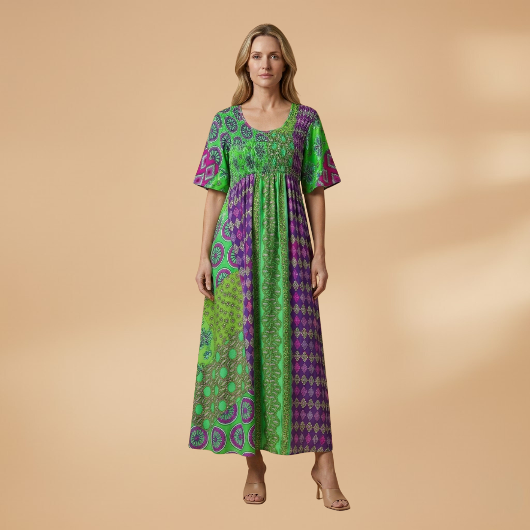 Paisley Maxi Dress Round Neckline for Women