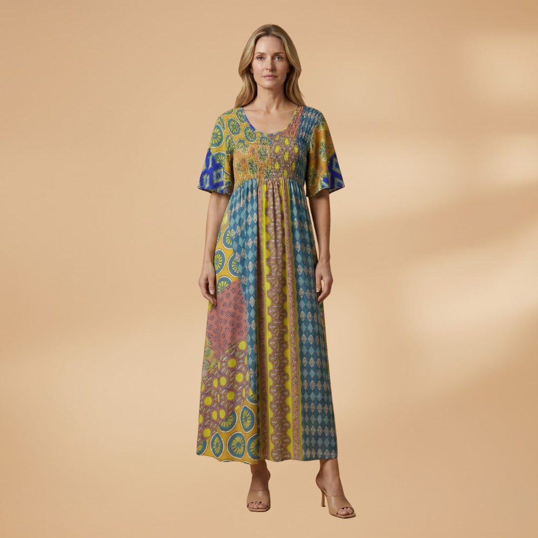 Paisley Maxi Dress Round Neckline for Women