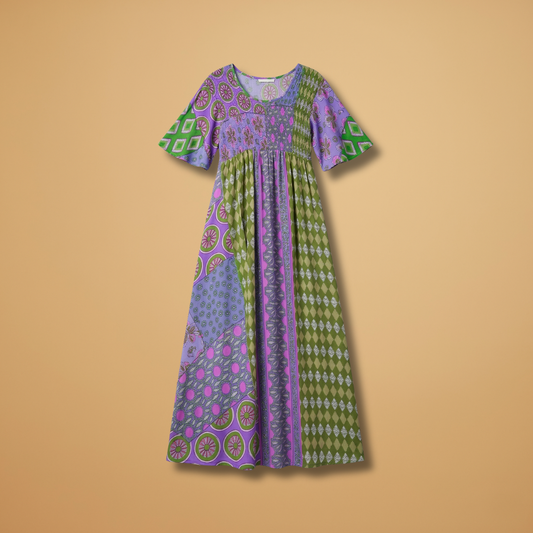Paisley Maxi Dress Round Neckline for Women